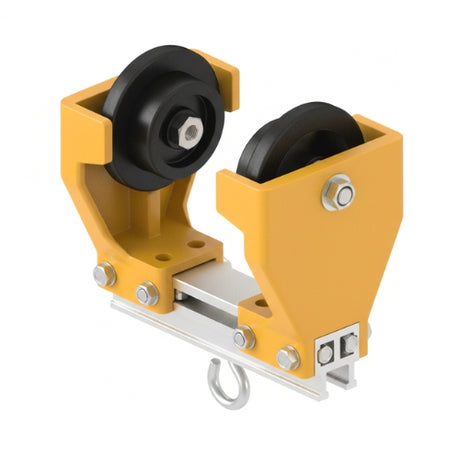 022112-160: 2 Wheel Plastic Trolley With Hook 116mm Max Flange Width