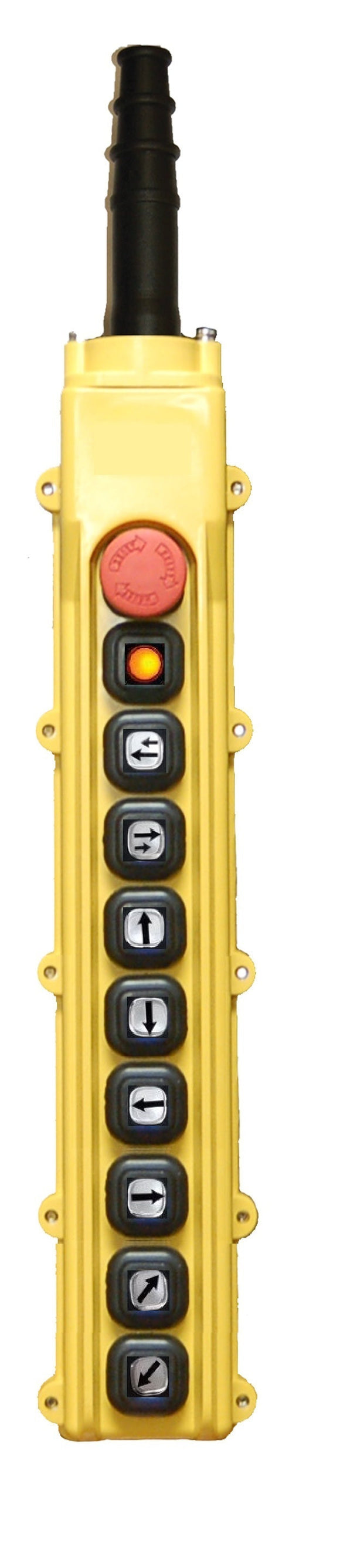 B-85-BE1: 10 Button Pendant Station. EMS / Indicator / 6 x 1 Speed and 2 x 2 Speed Contacts